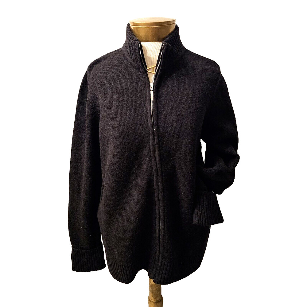 Chicos Black‎ Knit Full Zip Mock Neck Sweater Cardigan Size 2